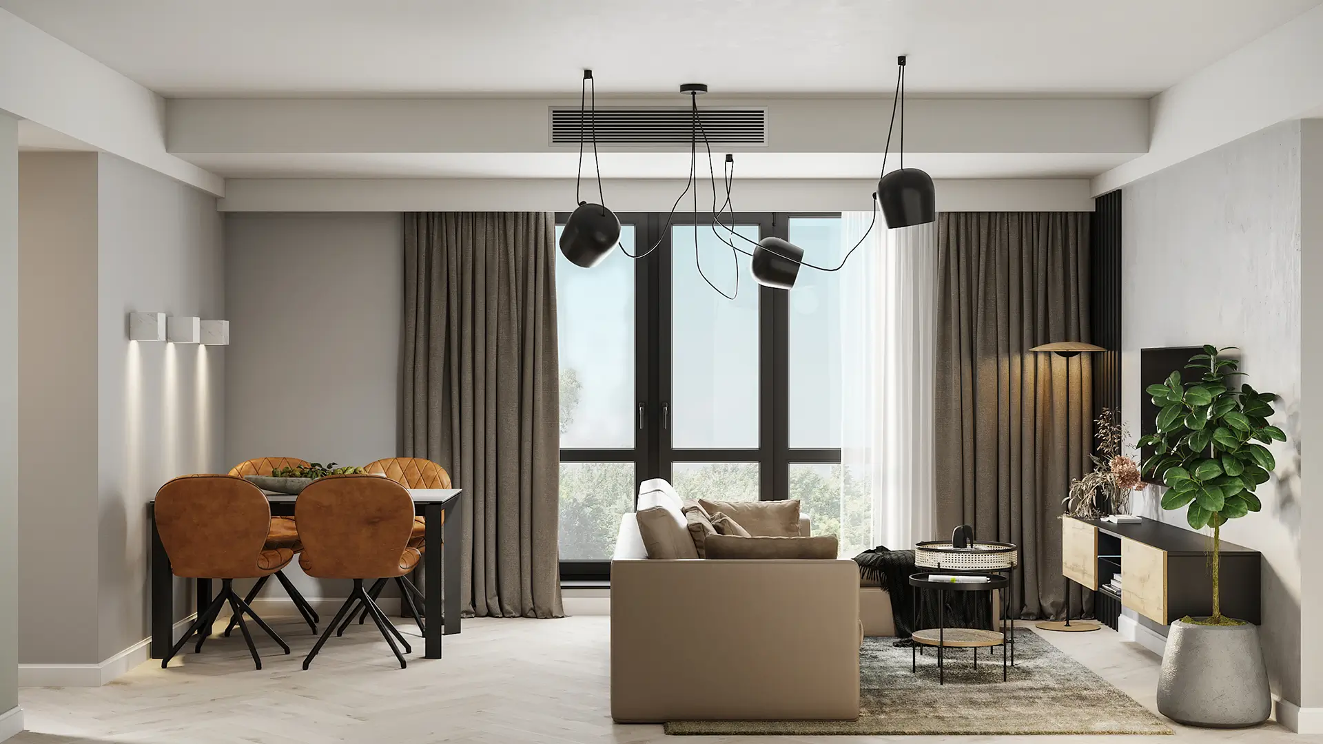 Compartimentări + lumină (ferestre mari)